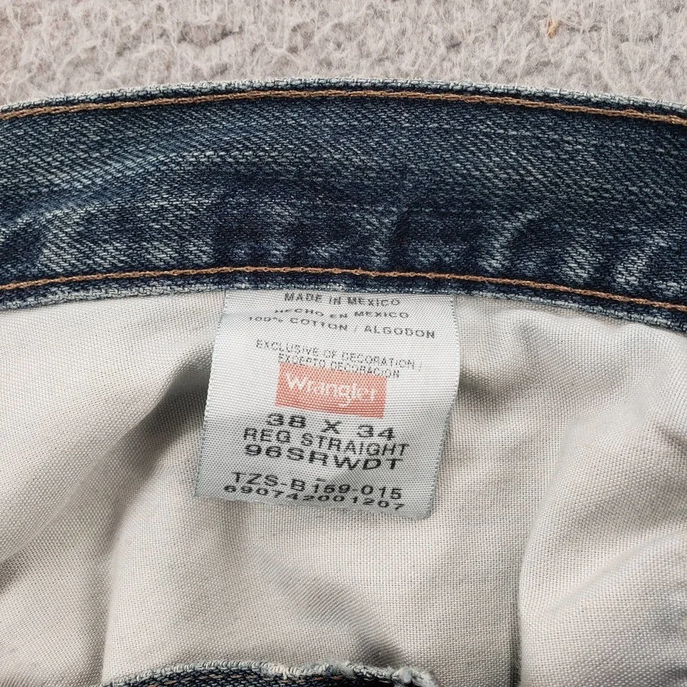 Wrangler Jeans Mens‎ 38x34 Blue Regular Straight Denim Cowboy Logo Mid Rise